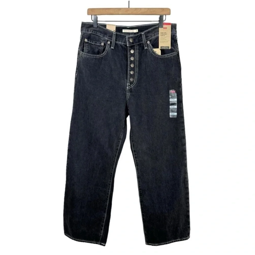 NWT Levi's Women's Ribcage Straight Ankle Jeans Distressed Black Size 30 x 27 - Picture 2 of 9